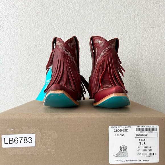 Lane SENITA FALLS Womens Cowboy Bootie 7.5 Red Fringe Western Short Cowgirl Boot - Picture 10 of 11